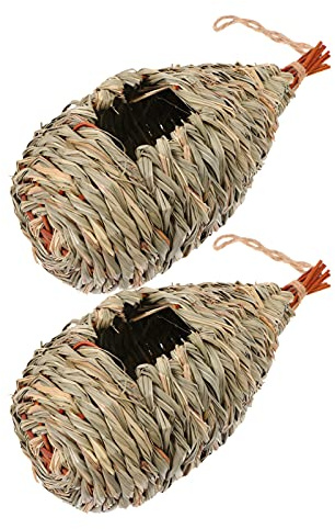 Angoily 2stücke Gras Handgewebtes Vogelhaus Handgewebtes Vogelnest Vogelnesthütte Nest Für Vögel Vogelruhehaus Gras Vogelnest Für Gartendekoration