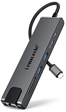 Lemorele USB C Hub, 7 in 1 USB C Aluminiumgehäuse Multiport Adapter mit RJ45, 100W PD, 4K HDMI, 2 USB 3.0 Ports, SD/TF Kartenleser für MacBook, iPad, Chromecast, Switch, PS4 und andere Typ C Geräte
