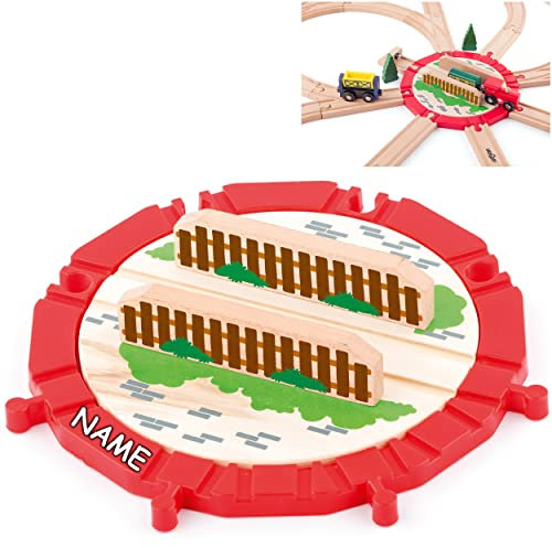 Holzeisenbahn - XL Drehscheibe für Schienen - inkl. Name - passend für alle Schienen-Systeme & Straßen - z.B. Brio/Heros/Eichhorn/IKEA/Woody/Bigjigs..