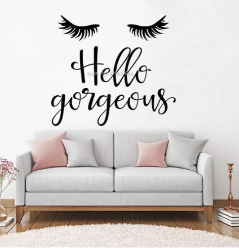 Wimpern-Zitate Hello Gorgeous Wandtattoo für Büro-Aufkleber, Kunst, Schlafzimmer, Wanddekoration, Poster, Wandaufkleber, Studio-Tapete, 47 cm x 42 cm