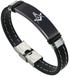 KBNSUIAN Stilvolles Mason Silikon Armband für Männer, Mauerwerk Quadratischer Kompass Freimaurer Armreif, Freimaurer Schmuck for Mann,8.26 Zoll, Schwarz