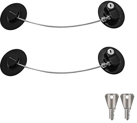SAVITA 2pcs Refrigerator Door Locks with 2pcs Keys Stainless Steel Adhesive Refrigerator Door Locks Freezer Lock Child Proof Fridge Locks for Cabinet Cupboard Drawer Kitchen (Black)
