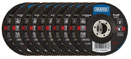 Draper 82961 Aluminium Oxide Flap Discs, 115 x 22.23mm, 40 Grit (Pack of 10)