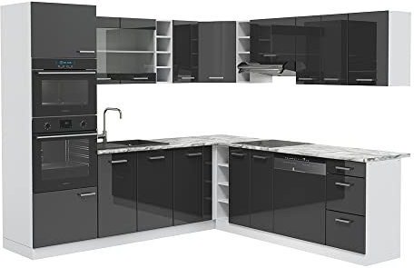 Vicco Eckküche R-Line, Anthrazit Hochglanz/Weiß, 237 x 247 cm ohne Arbeitsplatte