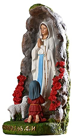 zhiqiang 19,8 cm hohe gesegnete Mutter Outdoor Statue Jungfrau Maria Statuen Unsere Frau von Lourdes mit St. Bernadette und Lammharz Figuren Religiöse Skulptur Katholische Kirche Indoor Ornamente