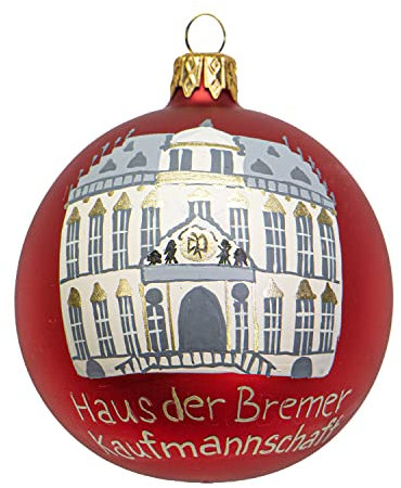 mgc24 Weihnachtskugel Christbaumkugel Baumschmuck Glas handbemalt Ø 8cm - Motiv Bremen Haus der Bremer Kaufmannschaft, rot