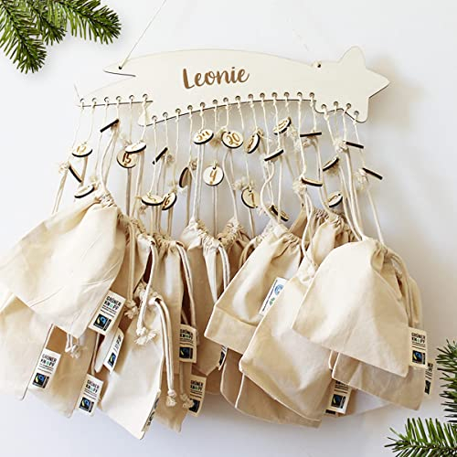 Personalisierter Adventskalender Sternschnuppe zum Befüllen | 24 Baummwollsäckchen und Zahlen | Adventskalender Kinder