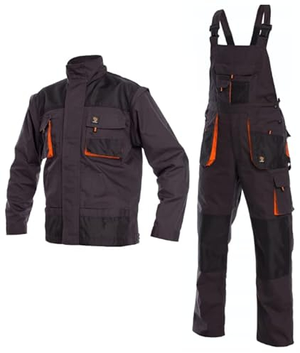 Set aus Latzhose und Jacke | Perfekt Overall mit Kniepolstertaschen für den Bodenbelagshandel von Arbeitsmechanikern | Arbeitshose für Herren | Fracht-Schwerlastarbeit | Langlebig Arbeitskleidung (56)