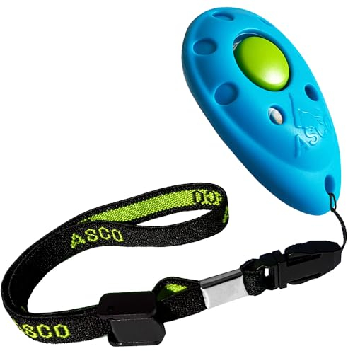ASCO Premium Clicker, Hunde und Katzen Klicker für professionelles Clickertraining mit Stretcharmband, blau, ASCO-04PA
