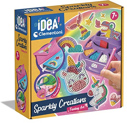 Clementoni Idea – Sparkly Creations Game Icons, Diamond Art, kreatives Spiel für Kinder ab 7 Jahren, Kit Kunst und Labor Edelsteine, Stickers zum Thema Gaming, 18746