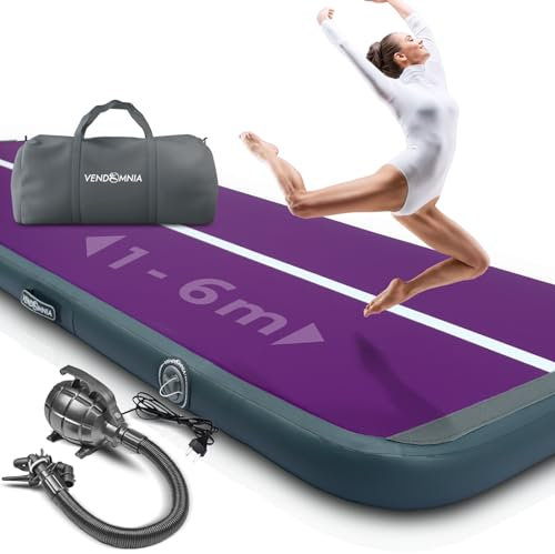 VENDOMNIA Airtrack Matte, 10/20cm hohe aufblasbare Gymnastikmatte in Länge 1/2/3/4/5/6/7/8 m, mit elektrischer Pumpe & Tasche, Tumbling Matte, Turnmatte, Trainingsmatte, Fitnessmatte, Sportmatte,Yoga