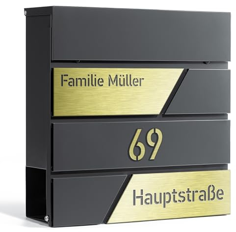 PRINTIMA Julia Gravur Personalisierter Briefkasten Anthrazit (RAL7016) mit Zeitungsfach: Wetterbeständigkeit, Funktion trifft auf Qualität und Stil, 37x37x11 cm