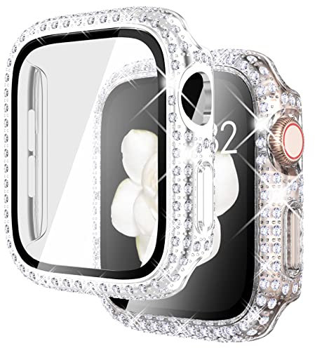 Fullife Paquete de 2 protectores de pantalla brillantes de 1.614 pulgadas compatibles con Apple Watch Series 9/8/7, iWatch, funda protectora de diamante con policarbonato duro de vidrio templado,