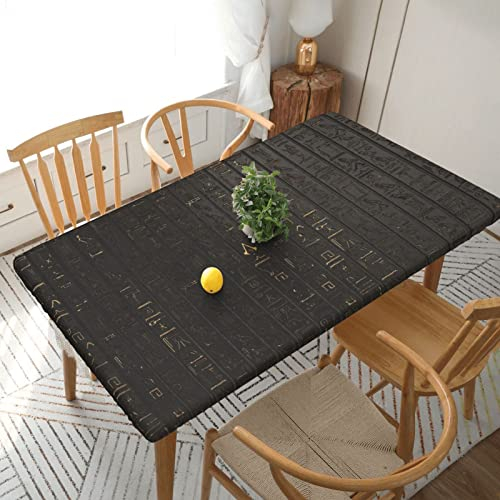 Rechteckige Tischdecke, 152 x 76 cm, für 1,5 m Esstischschutz – Antike ägyptische Hieroglyphe bedruckt, elastische Kanten, Tischdekoration, Tischdecke