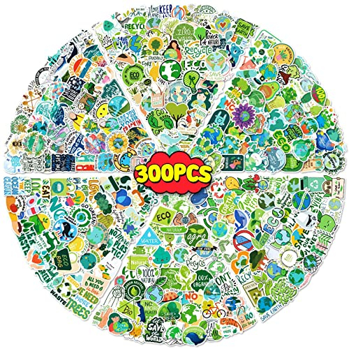 300PCS Umweltschutz Aufkleber, Grüne Natürliche Umwelt Earth Day Aufkleber für Wasserflaschen, Mobiltelefone, Tagebücher, Gitarren, Vinyl Wasserdichte Aufkleber