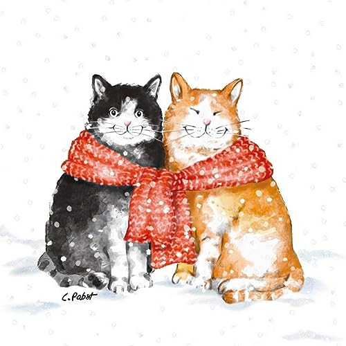 20 Servietten Weihnachten Winterkatzen verbunden als Tischdeko. Papierservietten mit Motiv. Auch für Decoupage und Serviettentechnik 33x33cm