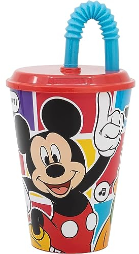 Vaso con pajita infantil Mickey Disney, vaso de plástico reutilizable semirrígido BPA Free capacidad 430 ml