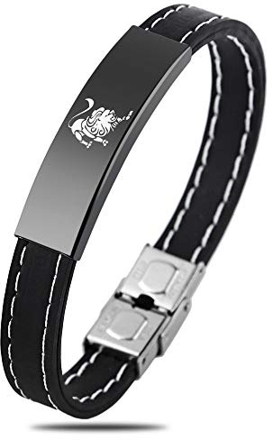 ALTCIRNMD Verstellbares Silikon-Sternzeichen-Lederarmband, Retro-Verstellbares Pu-Lederarmband Mit Druckknopf, Lederband-Armband, Modisches Punk-Personalisiertes Paar-Armband, Löwe, Verstellbar