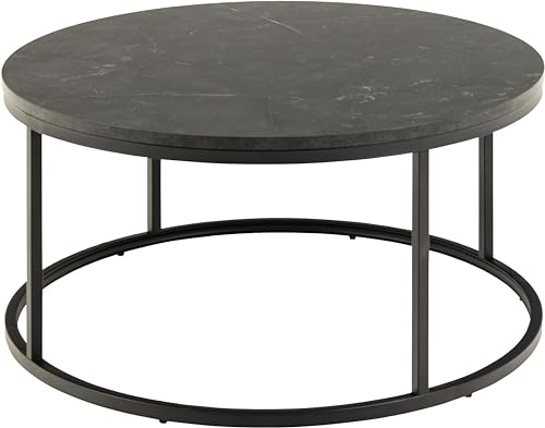 AC Design Furniture Spencer Couchtisch Rund mit Tischplatte in Schwarzer Marmoroptik und Schwarzem Stahlsockel, Moderner Beistelltisch, Wohnzimmermöbel, Ø: 80 x H: 40 cm