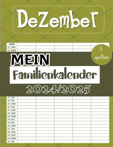 Mein Familienkalender 2024/2025 5 spalten: Familienplaner Farbenfroh - Familien Timer 2023 5 spalten - Monatskalendarium mit 5 Spalten, Schulferien, Januar 2024 bis Dezember 2025 - 21 x 27 cm