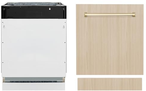 ZLINE Autograph Edition 24 Tallac Series 3rd Rack Top Control Built-In Tall Tub Dishwasher in Custom Panel Ready with Polished Gold Handle, 51dBa (DWVZ-24-G)