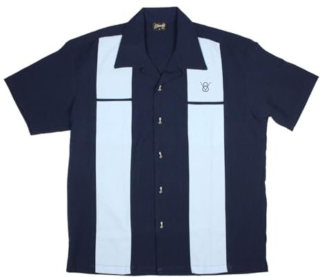 Steady Clothing Hemd Classy Piston Blau Vintage Bowling Shirt Retro V8 Hot Rod, Größe:XL