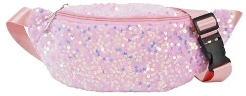 Meliyya Bauchtasche Pailletten Damen Hüfttasche Glänzende Umhängetasche Stylisch Fanny Pack Breiter Gurt für Reisen Festival Party Alltags, Rosa
