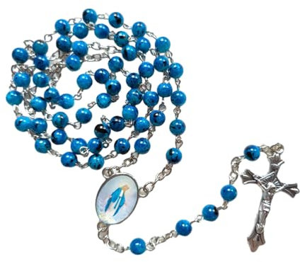 TONXX 6mm Perles de Verre Chapelet Collier Catholique Crucifix Croix Pendentif Vierge Sautoirs Colliers pour Femmes Hommes Bijoux Religieux