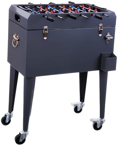 Bricoloco Nevera jardín con futbolín portátil con Ruedas Horizontal jardín 130 litros 93x59x71 cms. Carro para Bebidas isotérmico, Gris en Metal Acero y Polipropileno