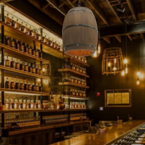 SAUADY Retro Holz Weinfass Anhänger Lampe Hängeleuchte Decke Industriellen Kronleuchter Hängeleuchte Lampe Beleuchtung Bar Restaurant Cafe Licht für Cafés und Bars dekorieren E27