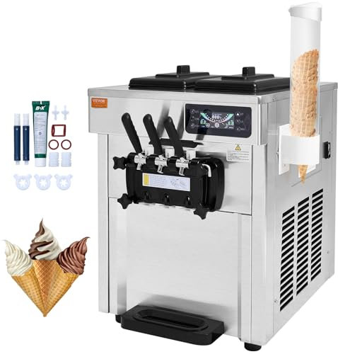VEVOR Machine à Crème Glacée Commerciale 18-28 L/h 3 Saveurs, Machine à Glace Italienne Trémie 2x5,5 L, Panneau LCD, Pré-refroidissement Nettoyage Automatique, pour Yaourt Café Snack-Bar Restaurant
