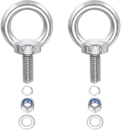 PATIKIL M10 x 25mm Bullone a Spalla Sollevamento, 2pz Acciaio Inossidabile 304 Ring Sollevamento Golfare Filettato con Rondelle Dadi per Appendere Amache Articoli