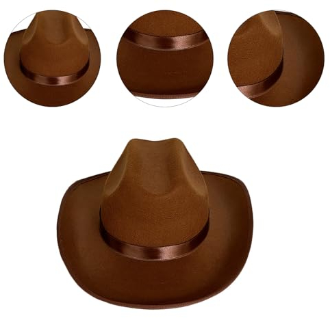 BABYVIVA Cowboyhut, Wollfilz, Cowboyhut für Erwachsene, mit Schleife, Mode, Karneval, Party, Fedora, Damen, Herren, Bühnenauftritte, Requisiten, Roter Kaffeebrauner Ripp, Adult cap size 59cm