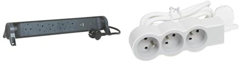 Legrand, Multiprise rotative, 5 Prises, multiprise, connecteur USB-A et USB-C & Rallonge multiprise Extra-Plate avec 3 Prises de Courant avec Terre avec Cordon 1,5m