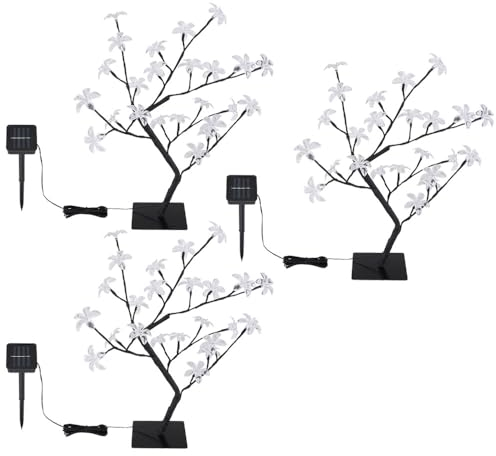 GLOBO Solarlampen für Außen Garten Deko Solarleuchte Außenbereich Stecklampe im Baum Design, Erdspieß Blüten Baum, LED, H 60 cm, 3er Set