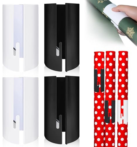 Découpe de Papier d'Emballage Cadeau, 4 Pièces Coupe Rouleau Coulissant, Pour Rouleaux De Papier Cadeau (Noir+Blanc)