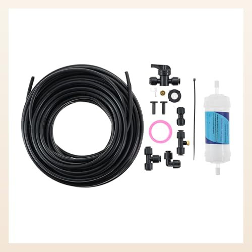 Hicello Kit d'irrigation extérieur - Système de brumisation de refroidissement - 32 pieds de conduites de brouillard - 11 buses de brouillard en laiton - Tuyau de 10 m - Pour terrasse, jardin, serre