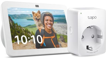 Echo Show 8 (3. Gen.) | Weiß + TP-Link Tapo P110MA WLAN-Steckdose mit Energieverbrauchskontrolle, Funktionert mit Alexa - Smart Home-Einsteigerpaket