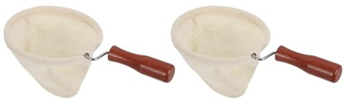 sourcing map 2 Pcs Cloth Coffee Filter Bags, Coffee Sock Filter, Reusable Coffee Strainer with Wooden Handle, Medium, Beige