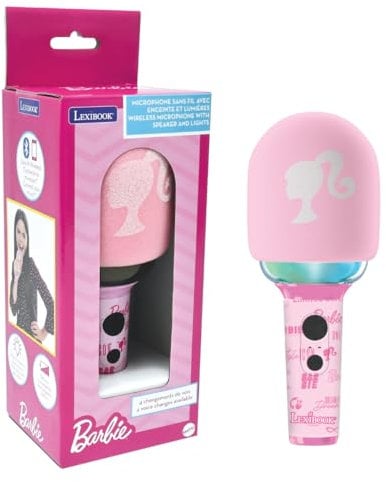 Lexibook, Barbie, Microfono Senza Fili con Altoparlante e luci, 4 modificatori di Voce, Effetti di Luce Multicolore, Batteria Ricaricabile, MIC280BB