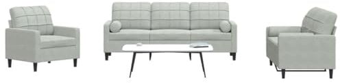 Homgoday 3-teiliges Sofaset mit Kissen und Verstärkungen aus hellgrauem Samt, Sofa-Set, Sofabett, Lounge-Sofa, modern, für den Außenbereich, 3278371