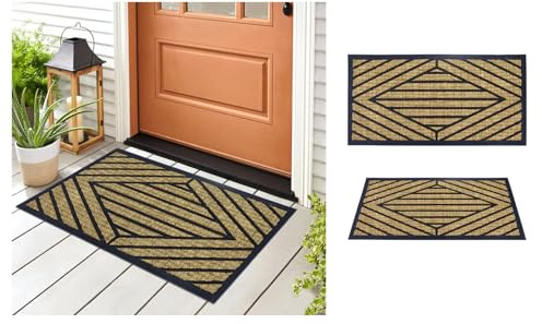 A.Unique Home 15mm Natural Coir Doormat with Printed Pattern 40cm x 80cm | Non-Slip Rubber Backed (Stripe Diamond)