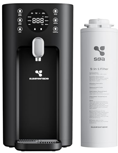 CIARRA X SusGreenable Osmoseanlage Trinkwasser 100GPD, Umkehrosmoseanlage mit Heißwasser, 4 Temperaturen, 5-stufiger RO Wasserfilter mit SGROF03, Tischgerät ohne Installation, Schwarz