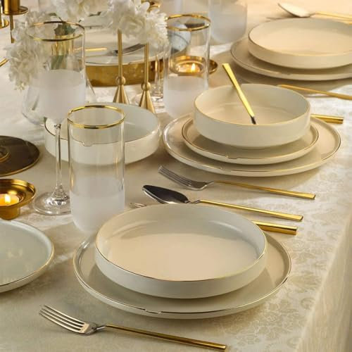 Vajilla de Porcelana 24 Piezas - Vajilla Kütahya Porselen Chef Taste Gold para 6 Personas – Vajilla exclusiva color blanco y Oro