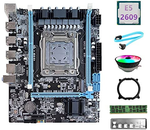 Kufughty Placa Base X79 V389 + E5 2609 CPU + DDR3 RECC 4GB RAM + Ventilador RGB + Cable + Deflector + Soporte NVME LGA2011 para Jajaja