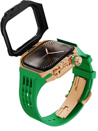 Clouism Luxuriöses Metallgehäuse, Gummiband, Mod-Kit, für Apple Watch Band Serie 10, 46 mm, Edelstahl-Schnalle, Silikonband, für iWatch Armband S10, 46 mm, DIY-Modifikationsset, 46 mm, Achat