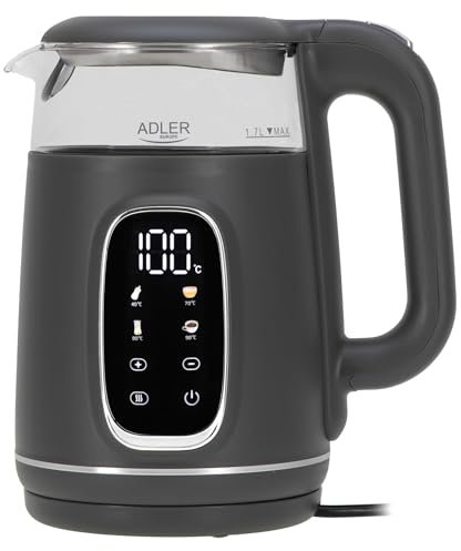 Adler bollitore elettrico 1 litro con regolazione della temperatura – 1,7 L – display LED e pannello touch – 5 programmi di temperatura – funzione di mantenimento del calore – 2200 W