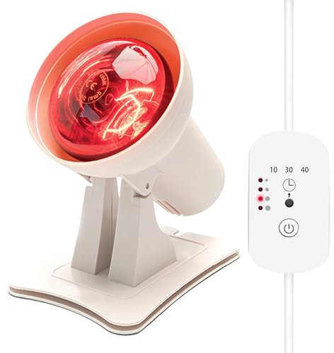 Timisea Infrarotlampe 150W Rotlichtlampe mit 4 Temperaturstufen & 3 Timer-Stufen, Wärmelampe für Tiefenwirkung, Tragbar mit mehrstufiger Winkelverstellung