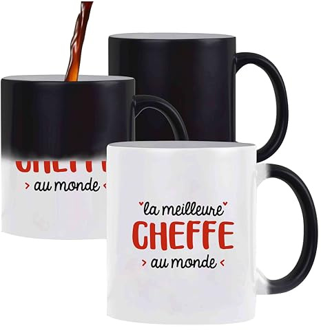 Otshirt Tasse Magique La meilleure Cheffe | Mug | Idée Tasse Personnalisable qui change de couleur Cadeau Anniversaire Fête Original Famille Travail Départ Collègue Retraite Noël.