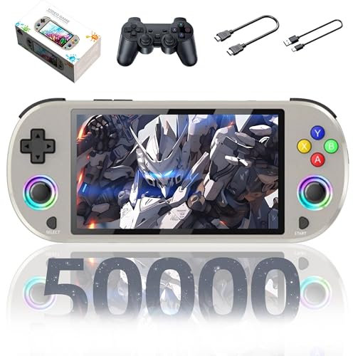 M22 Pro Consola de Juegos Petro portátil,50000+ Juegos,30+ emuladores,Sistema EmuELEC Consolas de Juegos Portátil,Pantalla RGB de Color IPS de 5,con Controlador inalámbrico,3000mAh (Blanco-256G)